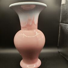 VINTAGE HULL POTTERY USA 37 Pink Vase with Blue-Gray Drip Top  8 1/2 In. Tall picture
