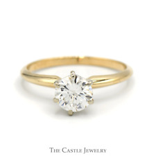 1.03ct Round Diamond Solitaire Engagement Ring in 14k Yellow Gold Tiffany Mounti picture