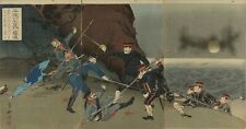 WB kogyo Tsukioka Japan Woodblock Prints Antique Ukiyo-e War Moon Sea Triptych picture