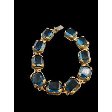 Antique Heavy Faceted Teal Blue Glass Bracelet (A3954) picture