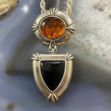 Carolyn Pollack Vintage Southwestern Style Sterling Silver Amber & Onyx Pendant picture
