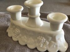 Vintage Westmoreland milk glass Triple Candleholder W/Grape Design 8 Inches Long picture