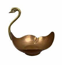 Vintage Brass Copper Swan Soap Trinket Keys Jewelry Dish Candy Bowl picture