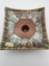 Royal Haeger Square Brown And Green Mid Century Candle Holder picture