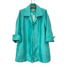 Chico's Two Layer Shantung Jacket Womens M 3/4 Sleeve Dark Aqua Polyester NEW picture