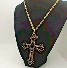 Vintage Sarah Coventry Victorian Cross Pendant Necklace 1973 Limited Edition picture