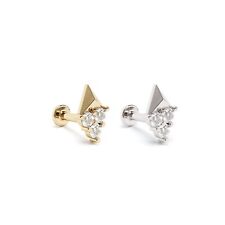 14K REAL Solid Gold Trio Diamond Pyramid Stud Cartilage, Helix, Conch 16G SINGLE picture