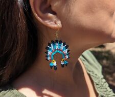 Women's Native American Design Earrings Tribal Art Handmade w Natural Beads picture