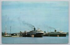 Ludington Michigan, Large Ships at Dock in Harbor, Vintage Postcard picture