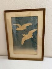 Vtg Antique Japanese Ohara Koson Hoson Woodblock Print Two Egrets & Willow Tree picture