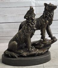 Majestic Pair: Bronze Sculpture of Wolves on Rock by Barye - Museum Quality Sale picture