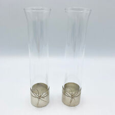 WEDGWOOD x VERA WANG Pair of Love Knots Bud Vases Crystal Glass & Silver Plated picture