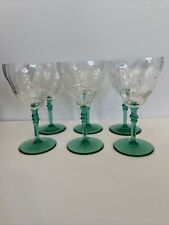 6 RARE 1930 Vintage Uranium Federal Glass Green Wine Goblet Stemmed Glasses picture