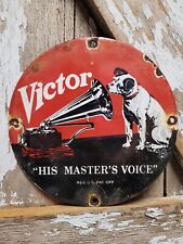 VINTAGE VICTOR PORCELAIN SIGN RCA HIS MASTERS VOICE NIPPER DOG VICTROLA MUSIC picture