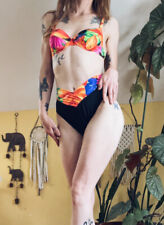 Vintage 90s Swimsuit Bikini 2 Piece Tropical V High Rise Underwire Beach Summer picture