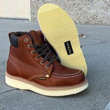 MEN'S WORK BOOTS MOC TOE GENUINE LEATHER LACE UP OIL RESISTANT LIGHT BROWN 516 picture