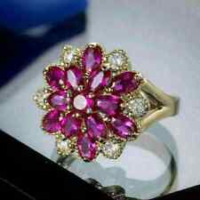 Fancy Cocktail Wedding Ring 4.00Ct RD Simulated Ruby Yellow Real Sterling Silver picture