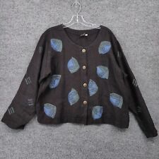 Ad Libz Jacket Womens S Small Buttoned Cropped Oversized Leaf Print Long Sleeves picture