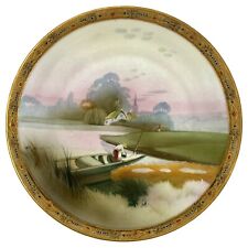 Antique 1910s Nippon Noritake Morimura Hand Painted Hanging WALL PLATE Fisherman picture