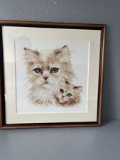 Vtg Retro Cat Vervaco Pussy Dear sepia Cross Stitch Kit 75.896 Framed Gift Art picture