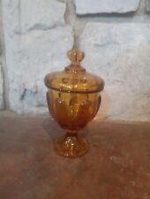 MCM Collectible Viking Company 6 Petal Amber Glass Lidded Compote Candy Dish 8