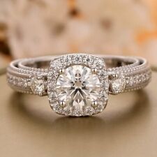 1.50 CT Round Cut Moissanite Halo Antique Engagement Ring 14k White Gold 4 Her picture