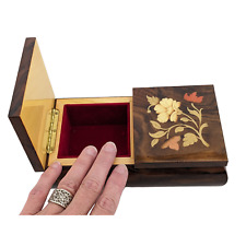NOS Vintage Swiss Music Jewelry Box Velvet Lined Walnut 