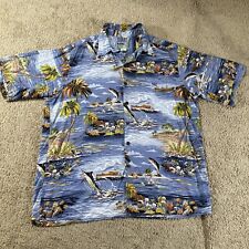 VTG Reyn Spooner Shirt Mens Large Blue Inside Out Spun Rayon Fishing Hawaiian picture