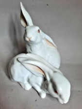 Gorgeous Herend Glazed Porcelain Figurine Rabbits Statue 6
