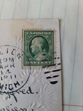 Rare Early 1900s Benjamin Franklin 1 Cent Stamp on Easter Postcard picture