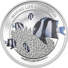 25g Silver Coin 2015 Palau Marine Life Dascyllus aruanus White Tail Damselfish picture