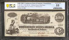 1862 $100 CONFEDERATE STATES CURRENCY CIVIL WAR NOTE PAPER MONEY T-40 PCGS 55 picture