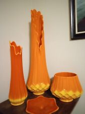 Vintage MCM LE Smith 31.5” Bittersweet Dominion Fat Butt Ribbed Swung Vase picture