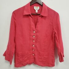 Talbots Womens Irish Linen Button Up Top Size 10 Pink 3/4 Sleeve Pockets Collar picture