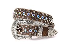 Rhinestone Western Belt Bling Brown Clear Unisex Men Pant 42 Cinto Vaquero picture