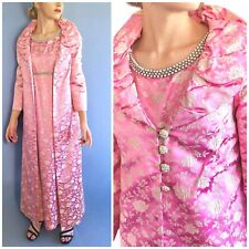 EXQUISITE Vintage 1960s Custom Pink PRINCESS BROCADE OPERA COAT & MAXI DRESS picture