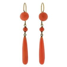 Victorian Vintage Orange Coral Dangle Earring 14k Yellow Gold Over Coral Earring picture
