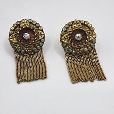 Vintage Victorian Revival Earrings Medallion Fringe Enamel NEAT  picture