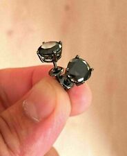 2Ct Round Created Black Diamond Men's/Women Stud Earrings 14K Black Gold Over picture
