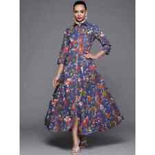 BIBA Women's Size 34 Blue Flared Floral Cotton Maxi Kurta Dress picture