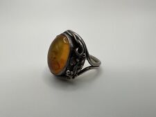 Vintage Sterling Silver Amber Artisan Ring Size 7.75 picture