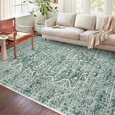 Vintage Area Rug Green Washable Entryway Rug 2x3 Soft Floral Runner Rug 2x6 2x8 picture