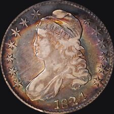 1824 Capped Bust Half Dollar PCGS VF 35 Rainbow toned picture