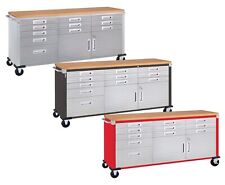 11 Drawer Tool Storage Chest Cabinet Stainless Steel Wood Top 6' Wide Workbench picture
