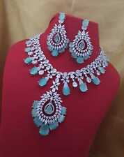 Ethnic Bollywood Silver Plated Jewelry Earrings 2 Layer Necklace Bridal Set picture