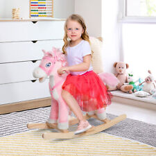 Kids Ride On Rocking Horse Pony Toy Plush Gift Moving Tail w/Sound Pink picture