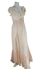 Gunne Sax Dress Women's Vintage 1970s Pink Pearl Trim Lace Cottage Prairie Small picture