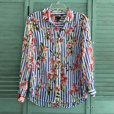 Talbots Button Up Collared Shirt ~ Sz MP ~ Blue & Pink ~ Long Sleeve picture