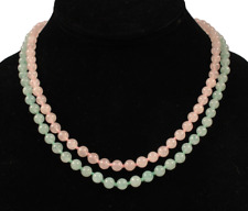 Vintage Pink and Green Jade Bead Necklace 38 Inches Jeweler's Estate picture