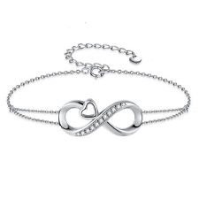 Real 925 Sterling Silver Adjustable Bracelet Infinity Heart Gifts for Her Him picture